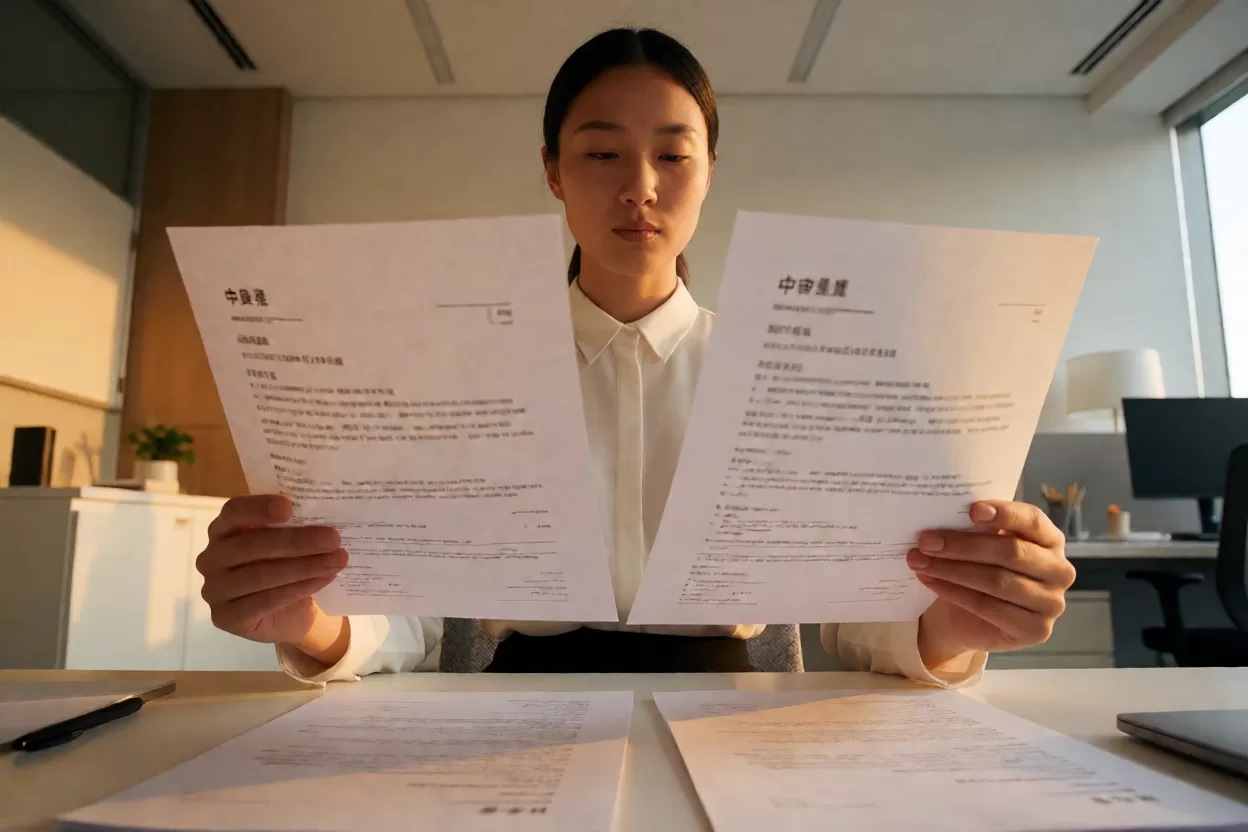 求职者核对中国英文简历模板中的职位名称与日期格式