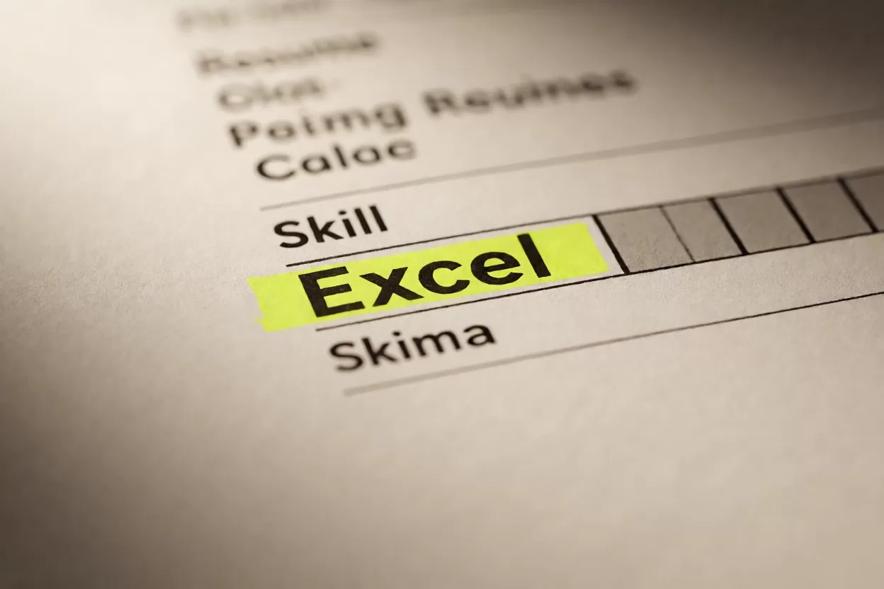 简历Excel技能可验证写法：简历纸页技能栏用荧光笔标出Excel一行